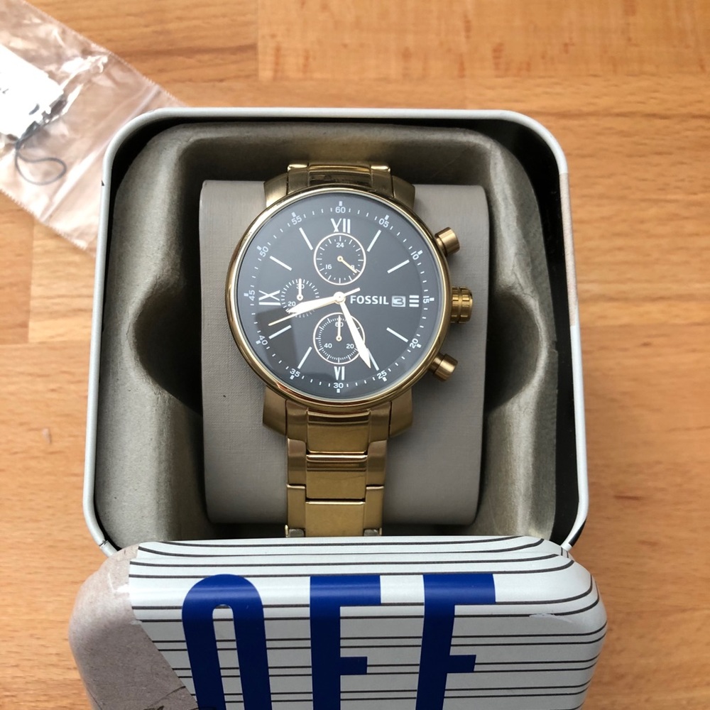 gold navy fossil watch men’s with adjustable links